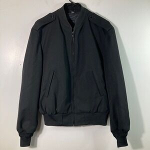 SIDRAN Black Wool Polyester Blend Officer Windbreaker Jacket Removable Liner 40S
